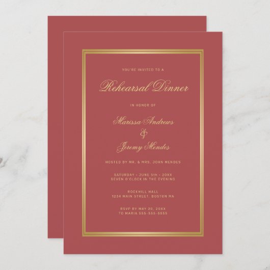 Elegant Terracotta Goud Repetitie Diner Kaart (Voorkant / Achterkant)