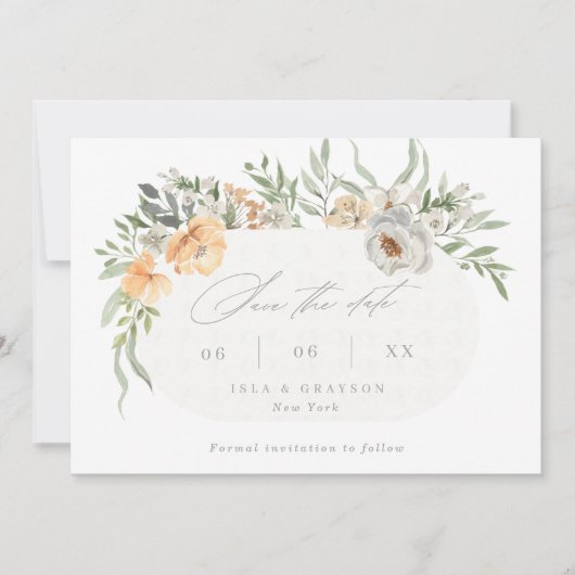 Elegant Terracotta & Gray Floral Lijst Wedding Save The Date (Voorkant)