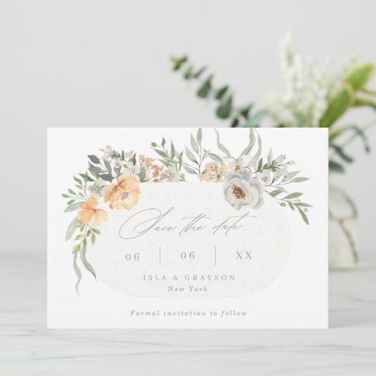 Elegant Terracotta & Gray Floral Lijst Wedding Save The Date (Staand voorkant)