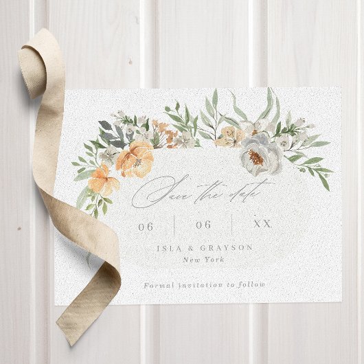 Elegant Terracotta & Gray Floral Lijst Wedding Save The Date