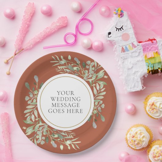 Elegant Terracotta Groene Huwelijks Papieren Bord (Feest)