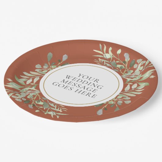 Elegant Terracotta Groene Huwelijkspapieren Bord (Gekanteld)