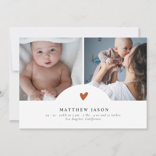 Elegant Terracotta Heart 2 Fotocollage Baby Bedankkaart (Voorkant)
