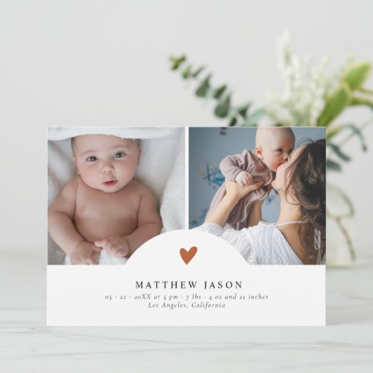 Elegant Terracotta Heart 2 Fotocollage Baby Bedankkaart (Staand voorkant)