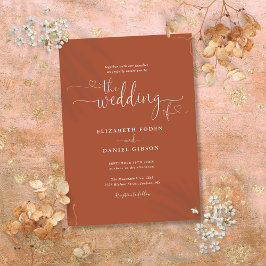 Elegant Terracotta Hearts Calligraphy Wedding Kaart