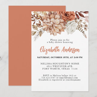 Elegant Terracotta Herfst Floral Baby shower Kaart