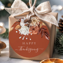 Elegant Terracotta Herfst Floral Happy Thanksgivin Bedankjes Labels