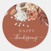 Elegant Terracotta Herfst Floral Happy Thanksgivin Ronde Sticker (Voorkant)