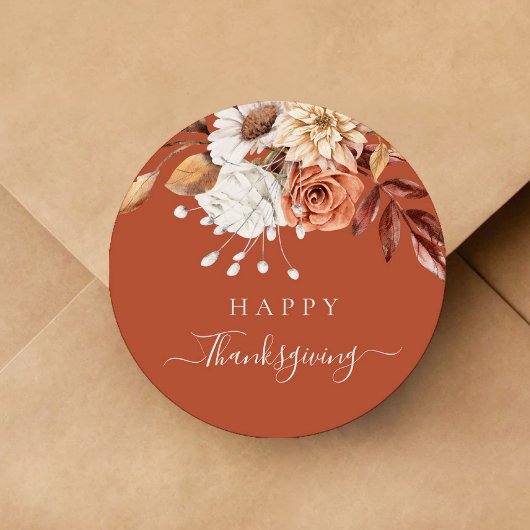 Elegant Terracotta Herfst Floral Happy Thanksgivin Ronde Sticker