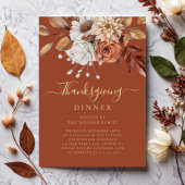 Elegant Terracotta Herfst Floral Thanksgiving Dinn Folie Uitnodiging