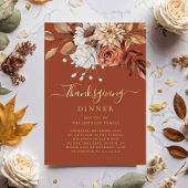 Elegant Terracotta Herfst Floral Thanksgiving Dinn Folie Uitnodiging