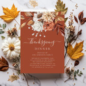 Elegant Terracotta Herfst Floral Thanksgiving Dinn Kaart
