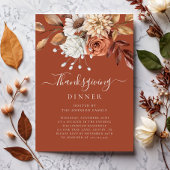 Elegant Terracotta Herfst Floral Thanksgiving Dinn Kaart