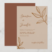 Elegant Terracotta met Leaves Boho Wedding Kaart (Voorkant / Achterkant)
