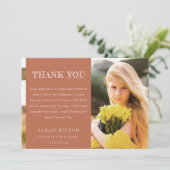 Elegant Terracotta Minimal Clean Photo Afstuderen Bedankkaart (Staand voorkant)