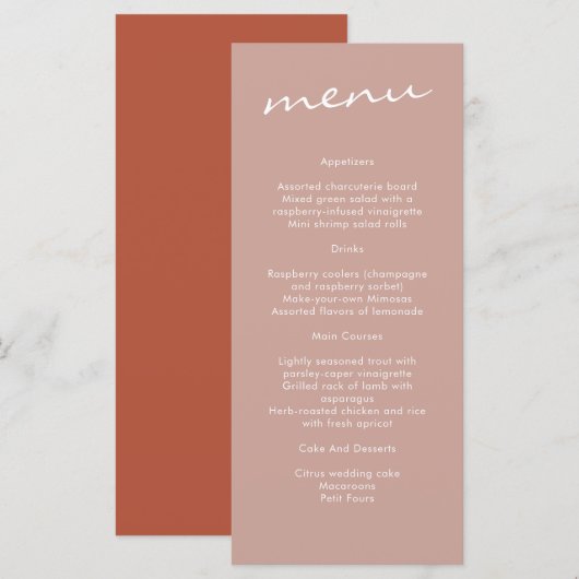 Elegant Terracotta Minimalist Wedding Menu (Voorkant / Achterkant)