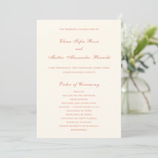 Elegant Terracotta Modern Classic Wedding Programmakaart (Staand voorkant)