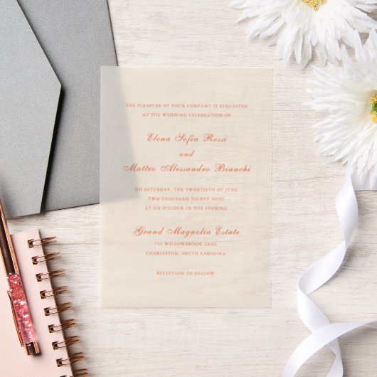 Elegant Terracotta Modern Classic Wedding Vellum Uitnodigingen (Huwelijk)