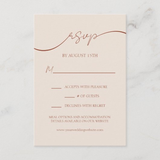 Elegant Terracotta Modern Script Bruiloft RSVP Informatiekaartje (Voorkant)