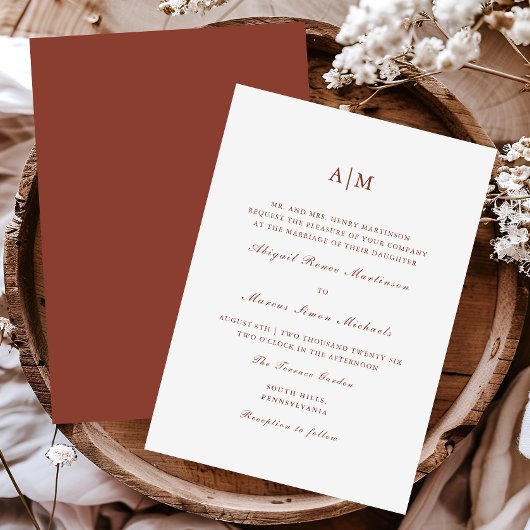 Elegant Terracotta Monogram Bruiloft Kaart