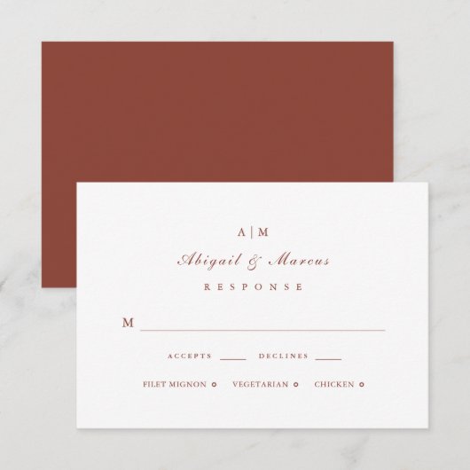 Elegant Terracotta Monogram Bruiloft RSVP Kaartje (Voorkant / Achterkant)
