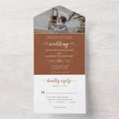 Elegant Terracotta Monogram Foto RSVP Bruiloft All In One Uitnodiging (Binnen)
