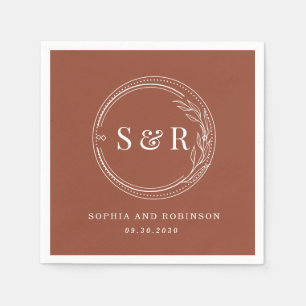 Elegant Terracotta Monogram Moderne Bruiloft Servet
