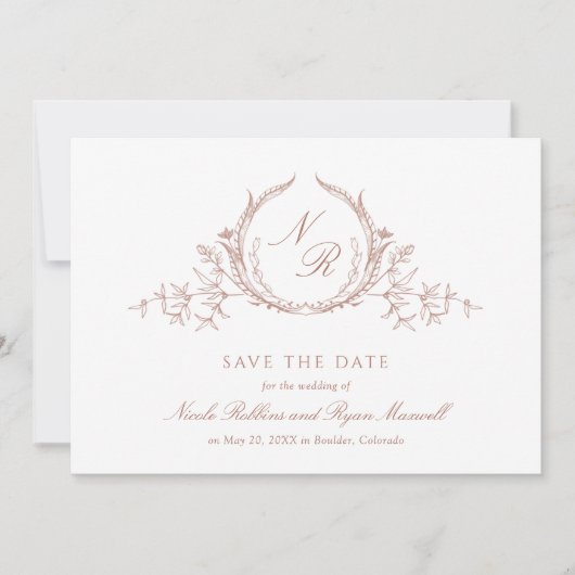 Elegant Terracotta Monogram Wedding Calligrafie Save The Date (Voorkant)