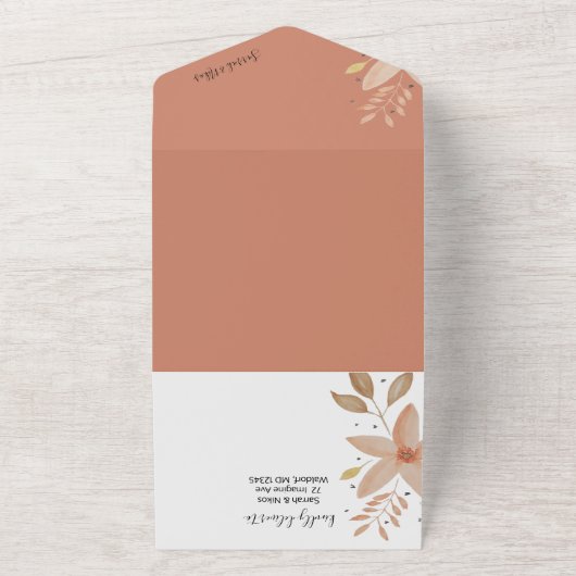 Elegant Terracotta Ombre Waterverf Flowers All In One Uitnodiging (Buitenkant)