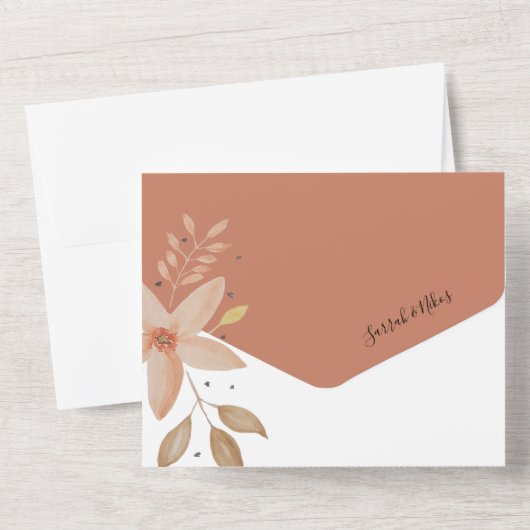 Elegant Terracotta Ombre Waterverf Flowers All In One Uitnodiging (Achterkant)
