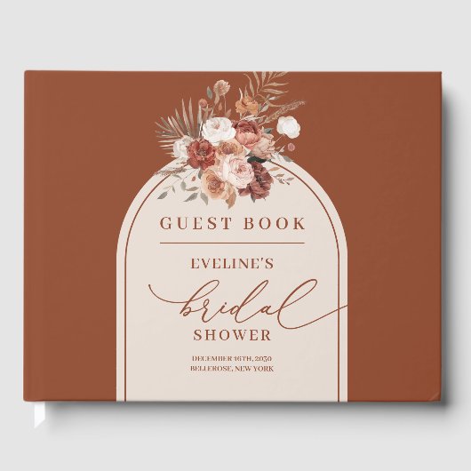 Elegant terracotta pampas boho bridal guest book gastenboek (Voorkant)