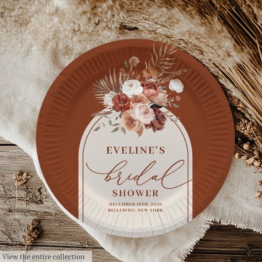 Elegant Terracotta Pampas Grass Boho Paper Plates Papieren Bordje