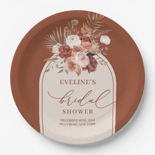 Elegant Terracotta Pampas Grass Boho Paper Plates Papieren Bordje (Voorkant)