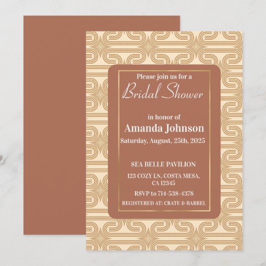 Elegant Terracotta Patterned Vrijgezellenfeest Kaart (Voorkant / Achterkant)