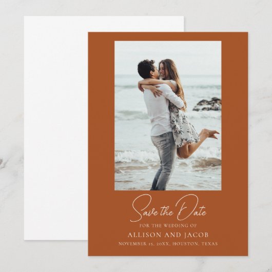 Elegant Terracotta Photo Wedding Save The Date (Voorkant / Achterkant)
