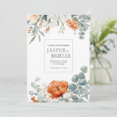 Elegant Terracotta Poppy Eucalyptus Watercolor Kaart (Staand voorkant)