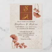 Elegant Terracotta & Real Gold Monogram Weddending Folie Uitnodiging (Voorkant)