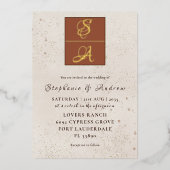 Elegant Terracotta & Real Gold Monogram Weddending Folie Uitnodiging (Voorkant)