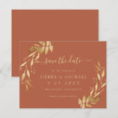 Elegant Terracotta Rust Gold Foliage Save the Date Kaart (Voorkant / Achterkant)