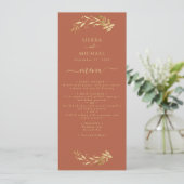 Elegant Terracotta Rust Gold Wedding Reception Menu (Staand voorkant)