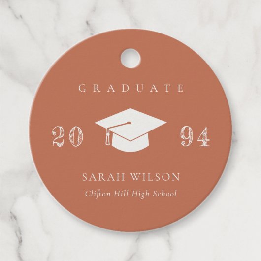 Elegant Terracotta Rust Minimal Simple Afstuderen Bedankjes Labels (Voorkant)