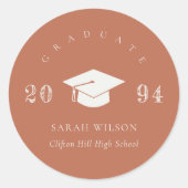 Elegant Terracotta Rust Minimal Simple Afstuderen Ronde Sticker (Voorkant)