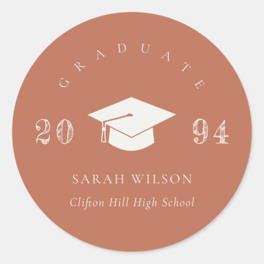 Elegant Terracotta Rust Minimal Simple Afstuderen Ronde Sticker (Voorkant)