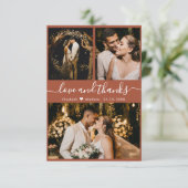 Elegant Terracotta Script 3 Photo Collage Wedding Bedankkaart (Staand voorkant)
