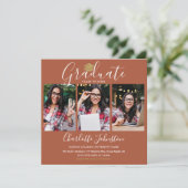 Elegant Terracotta Script 4 Foto GraduPartij Kaart (Staand voorkant)