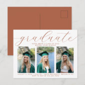 Elegant Terracotta Script Afstuderen 3 Foto Uitnodiging Briefkaart (Voorkant / Achterkant)