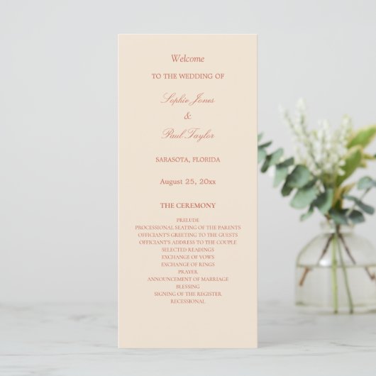 Elegant terracotta script bruiloft programma (Staand voorkant)