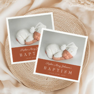 Elegant Terracotta Script Photo Baptism Servet
