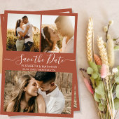 Elegant Terracotta Script Photo Collage Wedding Save The Date