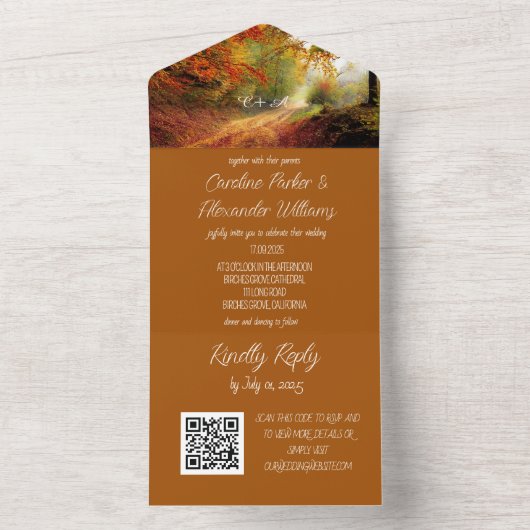 Elegant Terracotta Script RSVP Whimsical QR Code A All In One Uitnodiging (Binnen)